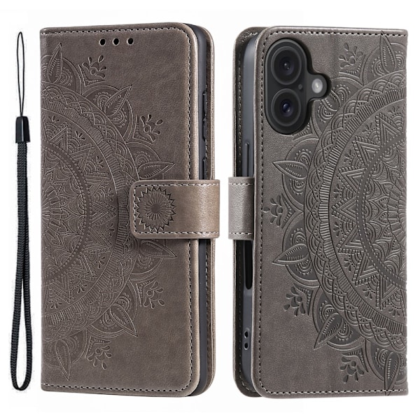 SKALO iPhone 16 Plus Mandala Plånboksfodral - Grå grå