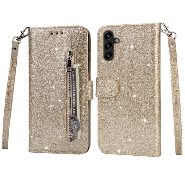 SKALO Samsung S25+ Glitter Dragkedja Plånboksfodral - Guld Guld