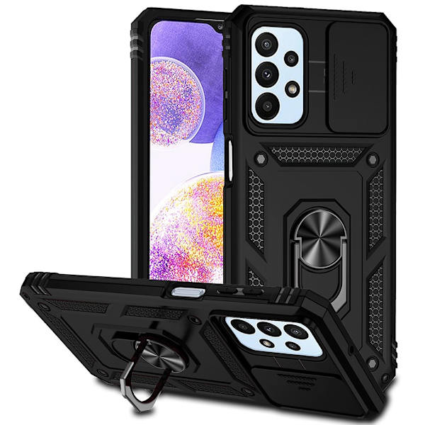 SKALO Samsung A23 5G Armor Hybrid Metal Ring Camera Slider - Sort Black