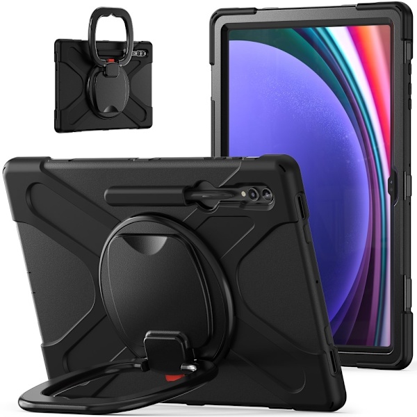 SKALO Samsung Tab S10 Ultra Extra Shockproof Armor 360 Kahva/Tripod Suojakuori - Musta Black