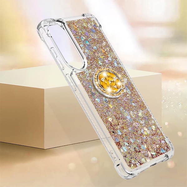 SKALO Samsung S25 Edge Kvicksand Glitter Ring Cover - Guld Gold