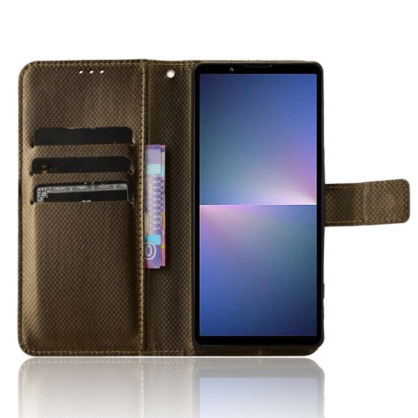 SKALO Sony Xperia 5 V Premium Mini Rhombus Wallet Flip Cover - B Brown