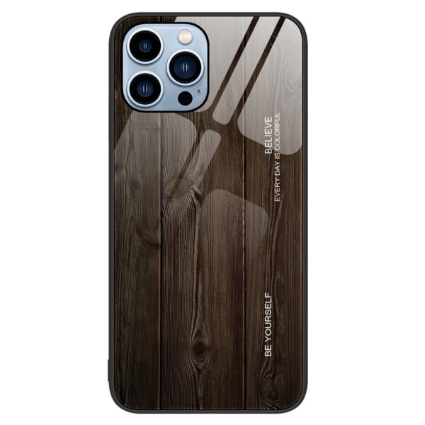 SKALO iPhone 15 Pro Max Wood Härdat Glas TPU-skal - Svart Svart