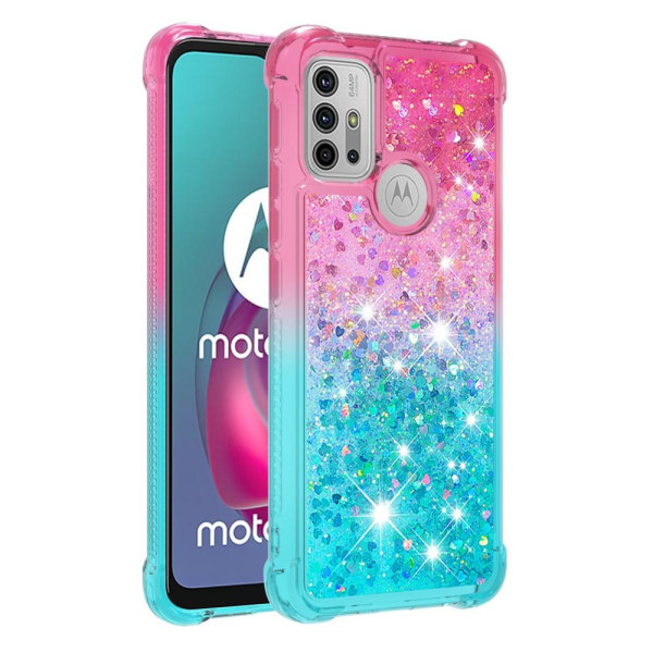 SKALO Moto G20/G30 Kvicksand Glitter Hjärtan TPU-skal - Rosa-Turkos multifärg