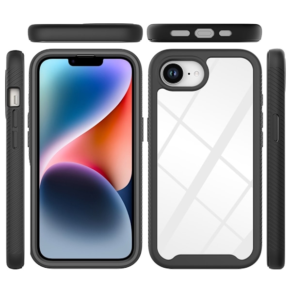 SKALO iPhone 16e Shockproof Clear Hybrid Suojakuori - Musta Black