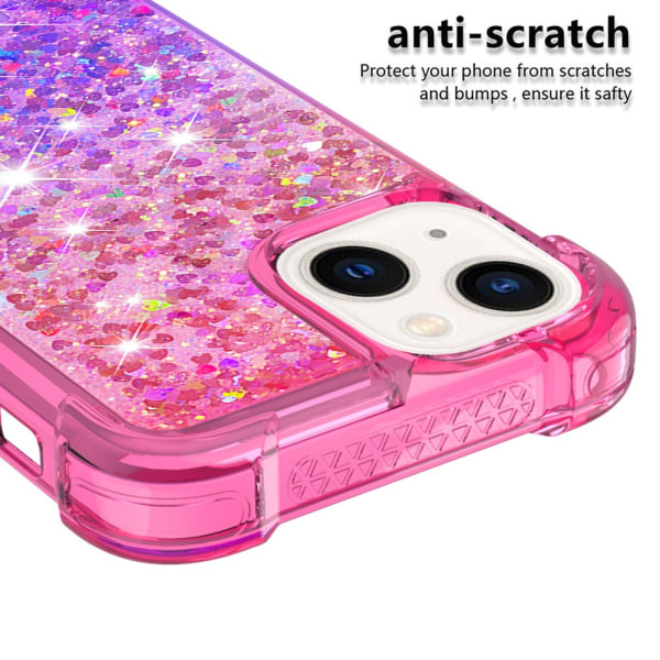 SKALO iPhone 15 Kvicksand Glitter Hjerter TPU Cover - Pink-Lilla Multicolor