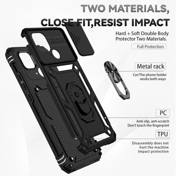 SKALO Xiaomi Redmi 10C Armor Hybrid Metal Ring Camera Slider - Sort Black