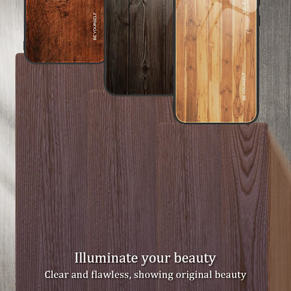 SKALO iPhone 15 Pro Max Wood Härdat Glas TPU-skal - Grå grå
