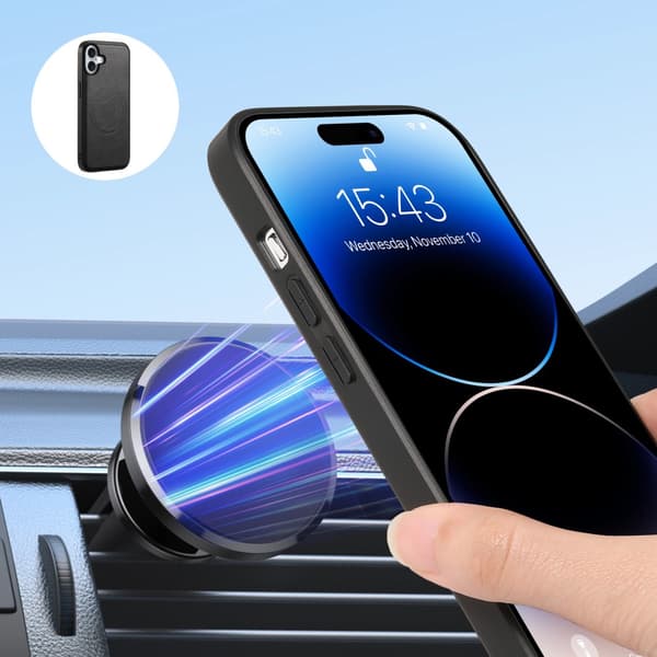 DENIOR iPhone 16 D12 Kuori+Lompakko - Musta Black