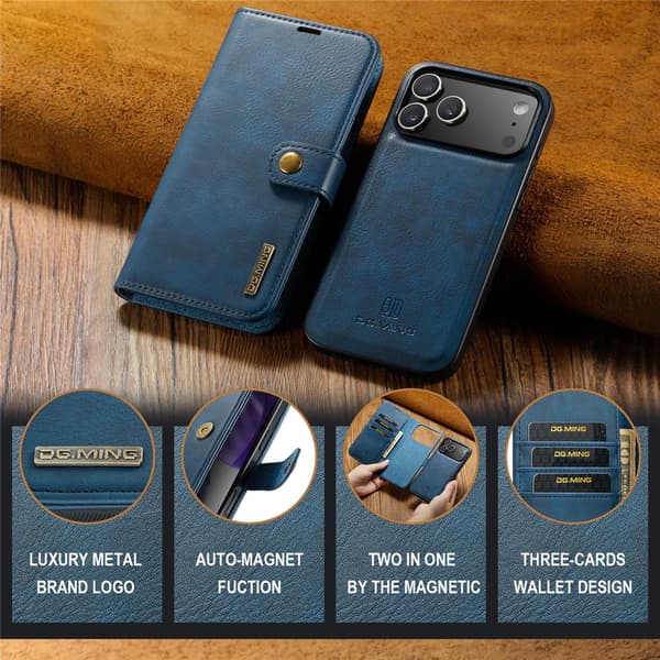 DG MING 2-i-1 Magnet Plånboksfodral för iPhone 18 Pro Max - Blå Blå