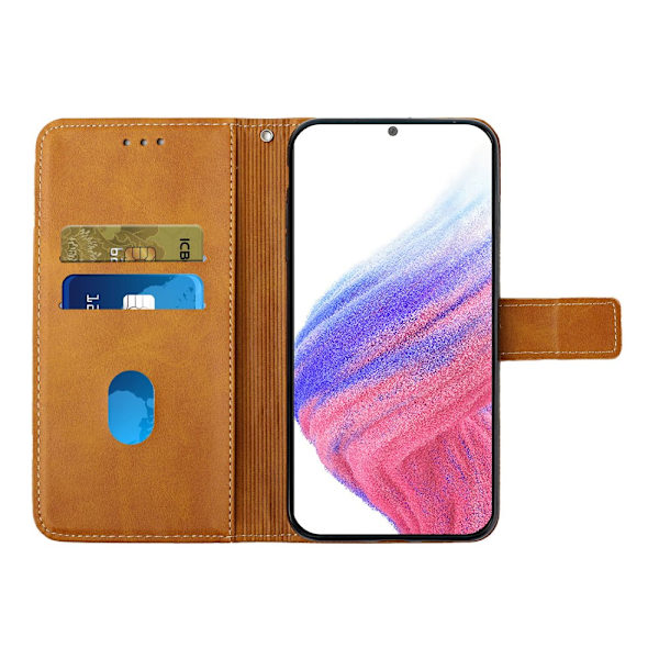 SKALO Samsung A54 5G Embossed Plånboksfodral i PU-Läder - Ljusbrun Ljusbrun