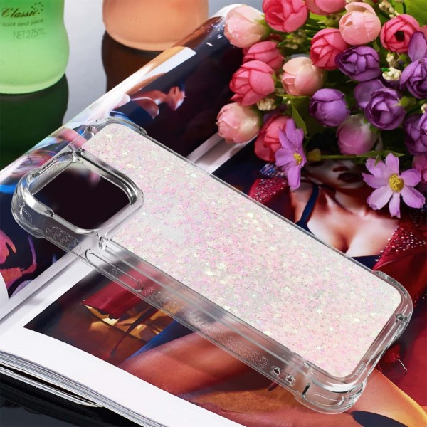 SKALO iPhone 15 Pro Kvicksand Glitter Hjärtan TPU-skal - Rosa Rosa