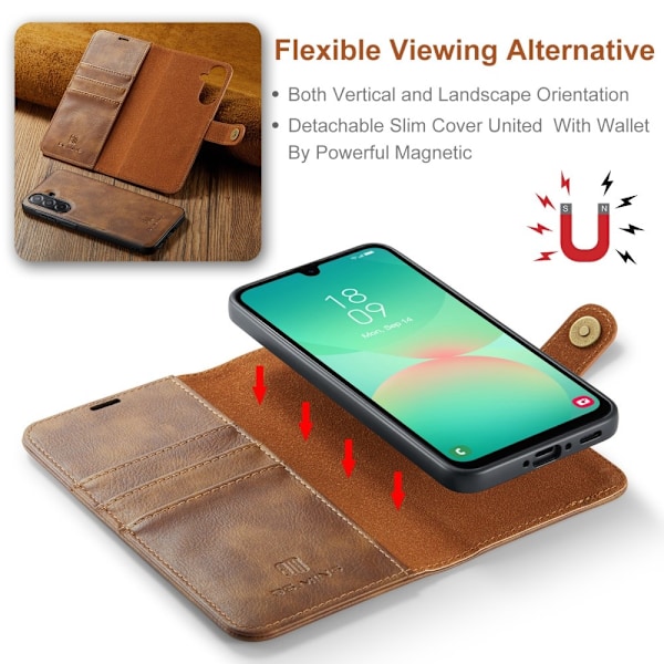DG MING Samsung A26 5G 2-in-1 Magneetti Lompakkokotelo - Ruskea Brown
