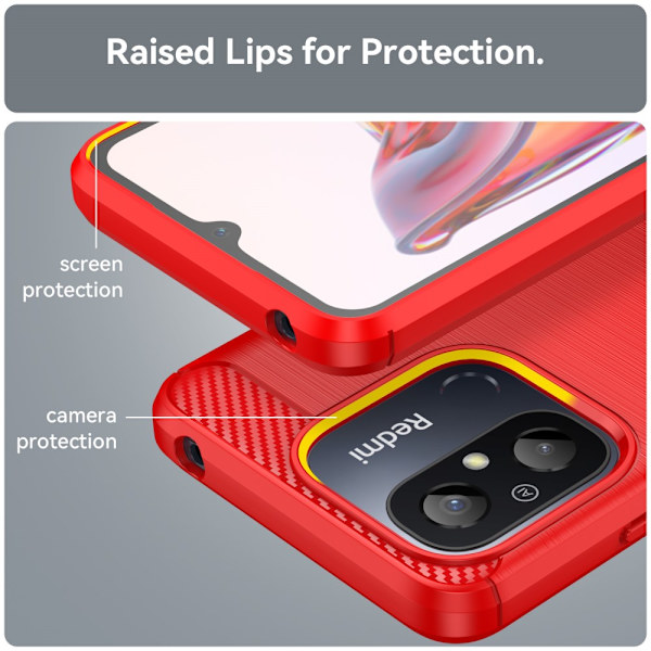 SKALO Xiaomi Redmi 12C 4G Armor Carbon Iskunkestävä TPU suojakuori - Valitse väri Red