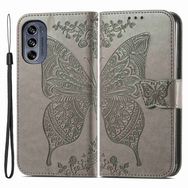 SKALO Motorola Moto G62 5G Mandala Butterfly Flip Cover - Grå Grey