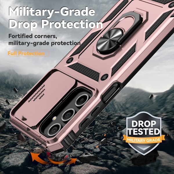 SKALO Samsung A16 Armor Hybrid Metallring Kameraslider - Roséguld Rosa guld