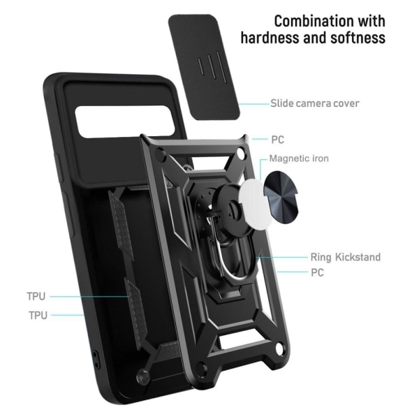 SKALO Google Pixel 6 Armor Hybrid Metal Ring Camera Slider - Svar Black