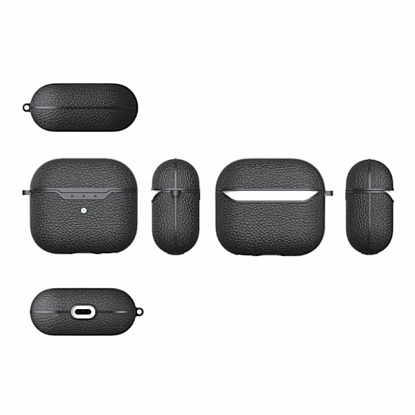 SKALO AirPods 4 Litchi Cover m. karabinhage - Sort Black