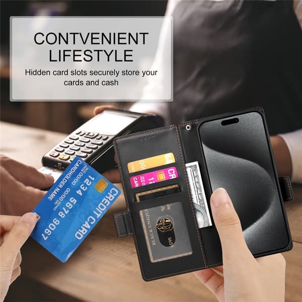 SKALO PU-læder Flip Cover til iPhone 17 Pro Max - Sort Black