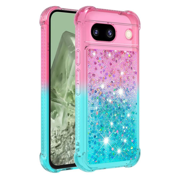 SKALO Google Pixel 8a Kvicksand Glitter Hjärtan TPU-skal - Rosa-Turkos multifärg