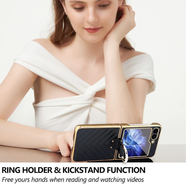 Samsung Z Flip6 SKALO Gold Edge Ring Suojakurori - Musta Black