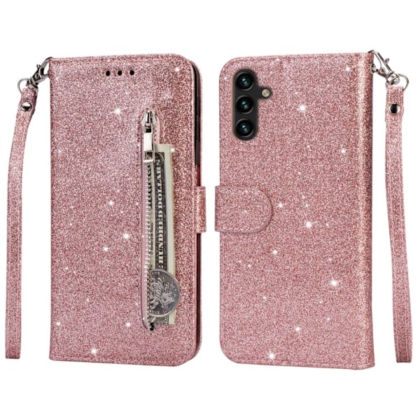 SKALO Samsung S25 Glitter Dragkedja Plånboksfodral - Roséguld Rosa guld