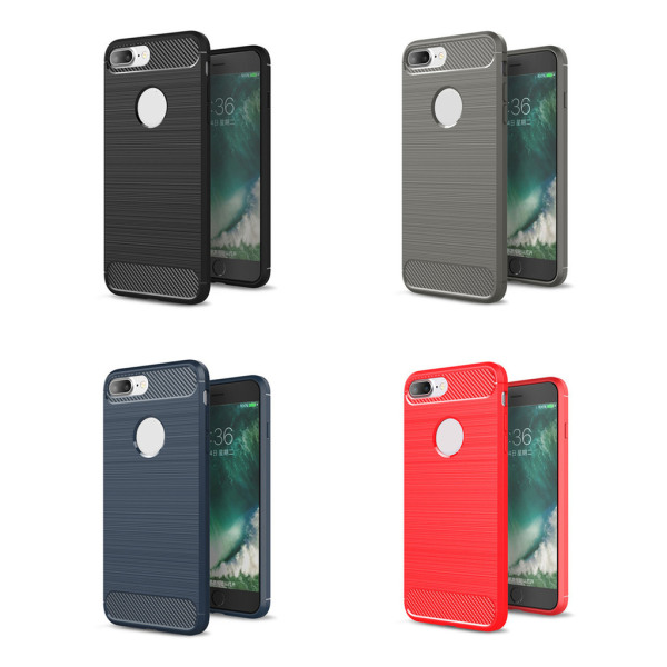 SKALO iPhone 7/8 Plus Armor Carbon Iskunkestävä TPU suojakuori - Red