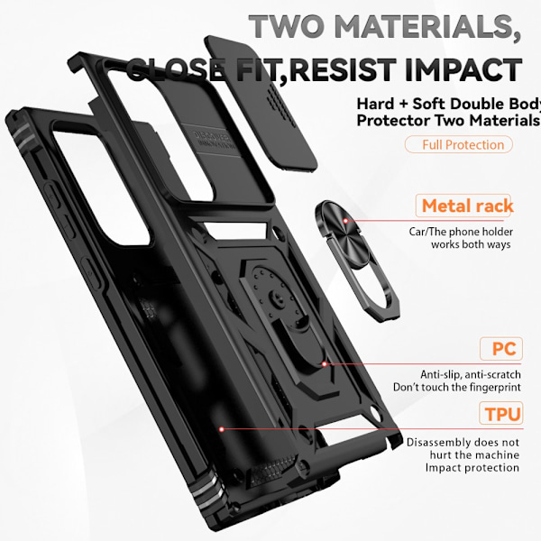 SKALO Samsung S24 Ultra Armor Hybrid Metal Ring Camera Slider - Sort Black