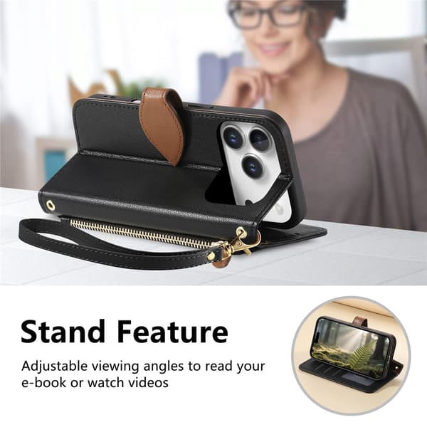 SKALO PU-Læder Bladdesign Flip Cover til iPhone 18 Pro Max - Sort Black