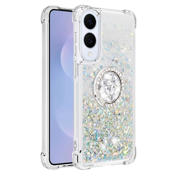 SKALO Samsung S25 Edge Kvicksand Glitter Ring Cover - Sølv Silver