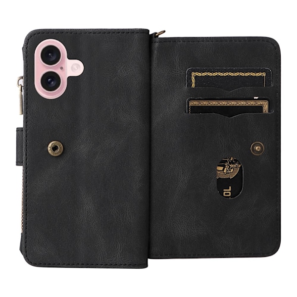 SKALO iPhone 16 Big Wallet 17-lokeroa Lompakkokotelo - Musta Black