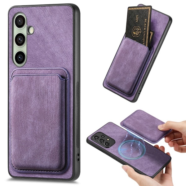 SKALO Samsung A56 5G PU-nahkainen magneettinen korttikotelo Suojakuori - Violetti Purple