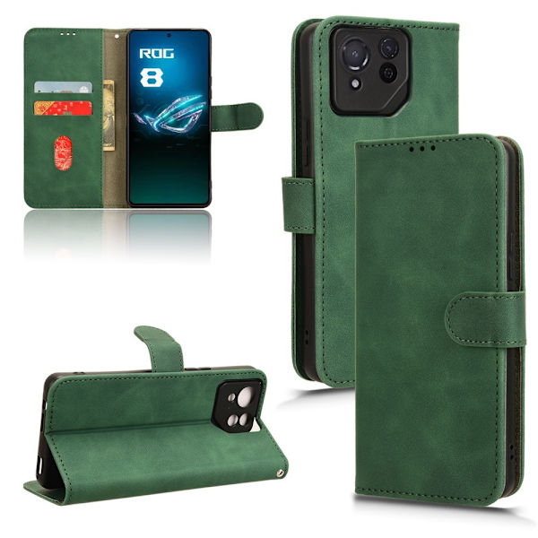 SKALO Asus ROG Phone 8 5G Matt PU-Läder Plånboksfodral - Grön Grön