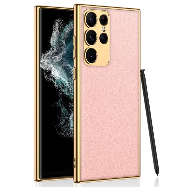 SKALO Samsung S23 Ultra PU-læder Gold Edge Cover - Pink Pink