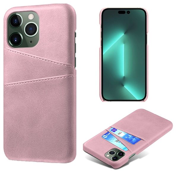 SKALO iPhone 14 Pro PU-nahkainen Korttikotelo - Ruusukulta Pink gold