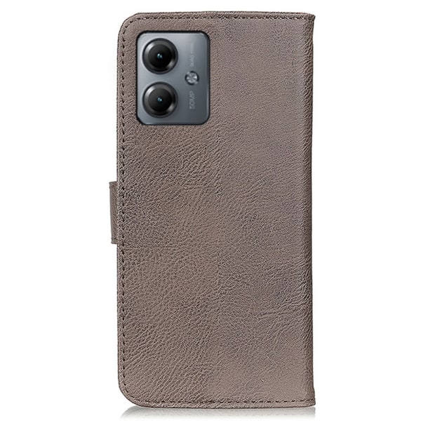 SKALO Motorola Moto G14 KHAZNEH Premium Plånboksfodral i PU-Läder - Khaki Khaki
