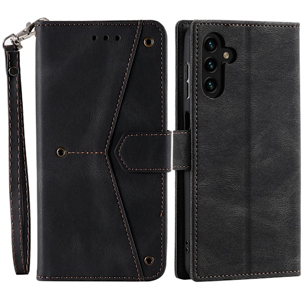 SKALO Samsung S25 Premium PU-læder Splicing Flip Cover - Sort Black
