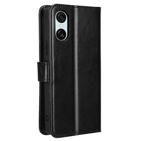 SKALO Sony Xperia 10 VI Crazy Horse lompakko PU nahka - Musta Black