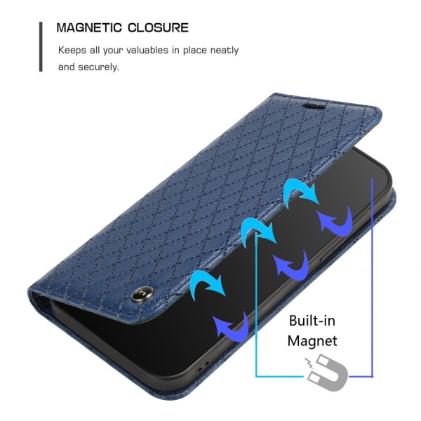 SKALO Xiaomi Redmi 10C Rhombus Litchi Flip Cover - Blå Blue