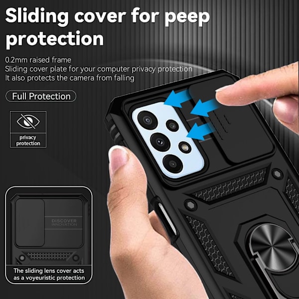 SKALO Samsung A23 5G Armor Hybrid Metal Ring Camera Slider - Sort Black
