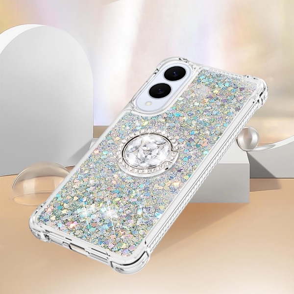 SKALO Samsung S25 Edge Kvicksand Glitter Ring Cover - Sølv Silver