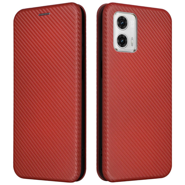 SKALO Motorola Moto G53 5G Carbon Fiber Plånboksfodral - Brun Brun