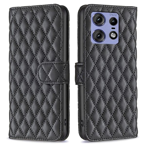 SKALO Motorola Edge 50 Pro 5G BINFEN COLOR Quiltat Plånbok - Svart Svart
