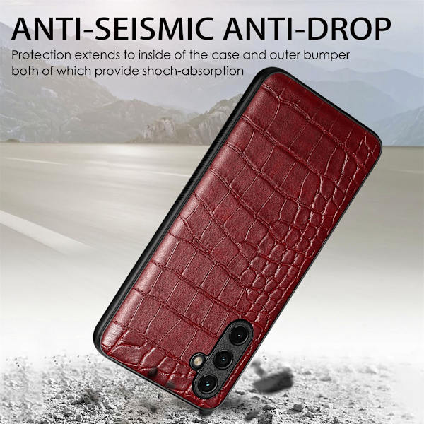 SKALO Samsung A54 5G Crocodile PU Nahka Hybrid Suojakuori - Viininpunainen Wine red