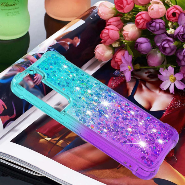 SKALO Samsung S23 Juoksuhiekka Glitter Sydämet TPU kuori - Turkoosi-Violetti Multicolor