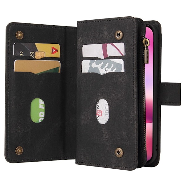 SKALO iPhone 16 Big Wallet 17-FACK Plånboksfodral - Svart Svart