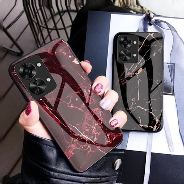 SKALO OnePlus Nord 2T 5G Marmor Härdat Glas TPU-skal - Motiv 2 multifärg