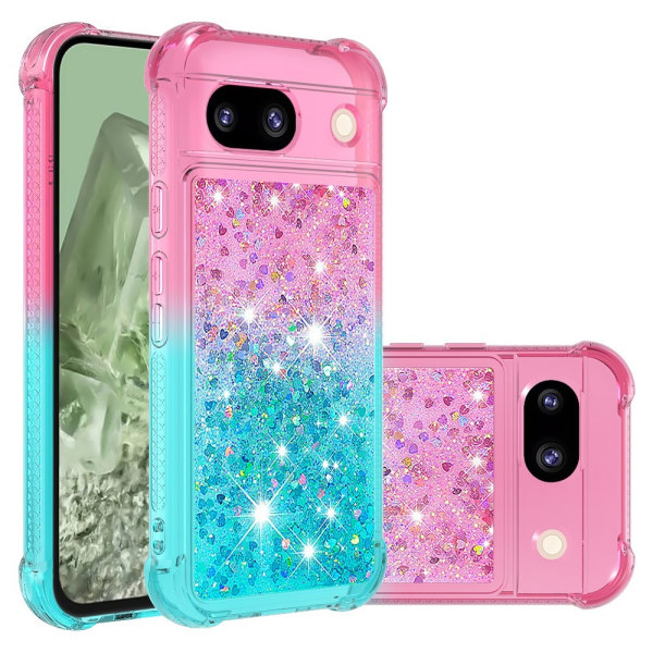 SKALO Google Pixel 8a Kvicksand Glitter Hjärtan TPU-skal - Rosa-Turkos multifärg