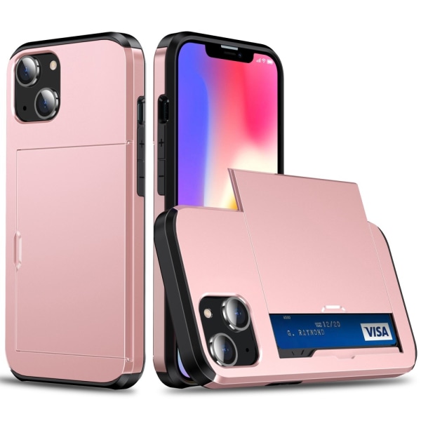 SKALO iPhone 14 Plus Armor Suojakuori korttikotelo - Ruusukulta Pink gold
