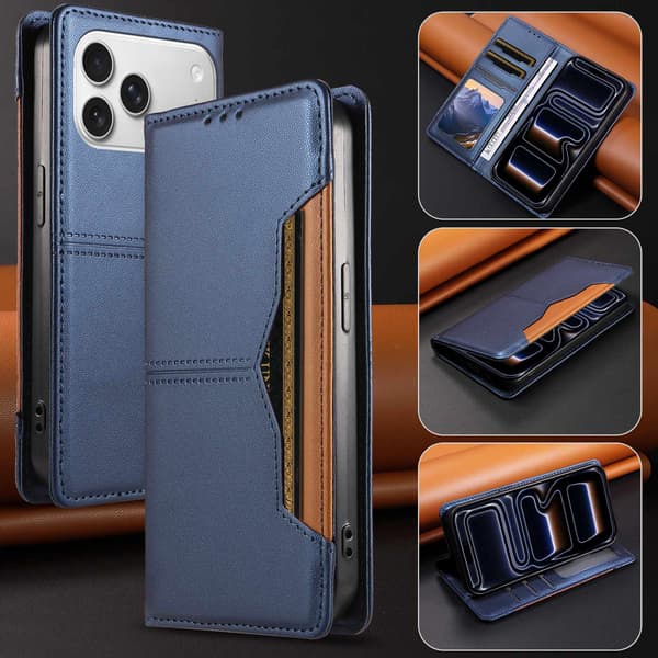 SKALO PU-Læder Flip Cover til iPhone 18 Pro Max - Blå Blue